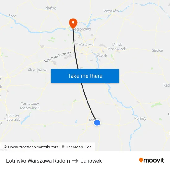 Lotnisko Warszawa-Radom to Janowek map