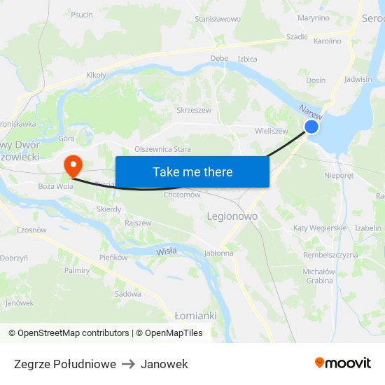 Zegrze Południowe to Janowek map