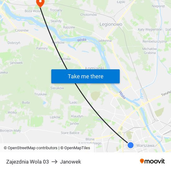 Zajezdnia Wola 03 to Janowek map