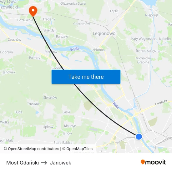 Most Gdański to Janowek map