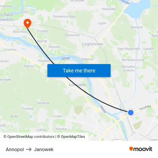 Annopol to Janowek map