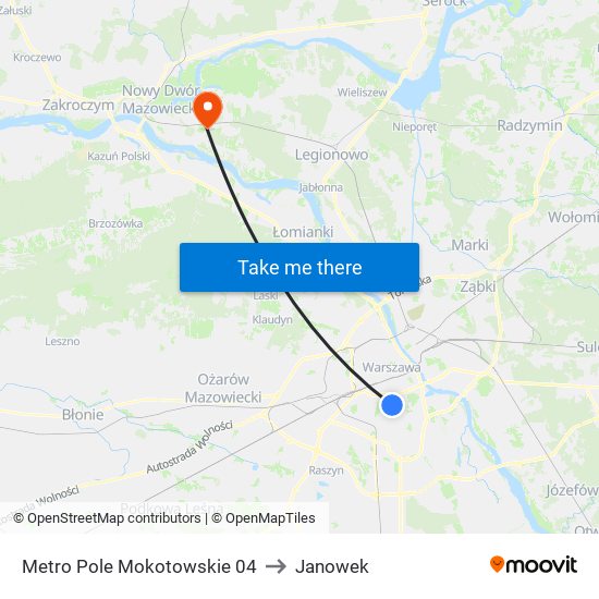 Metro Pole Mokotowskie to Janowek map