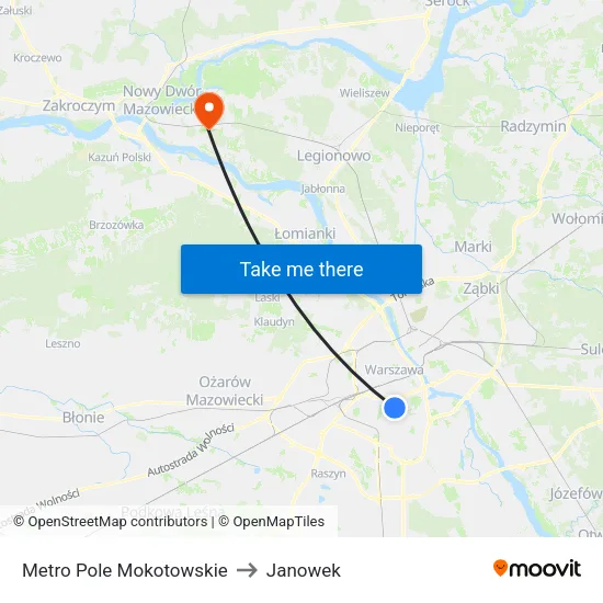 Metro Pole Mokotowskie to Janowek map