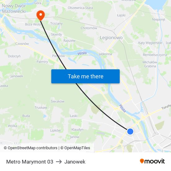 Metro Marymont to Janowek map