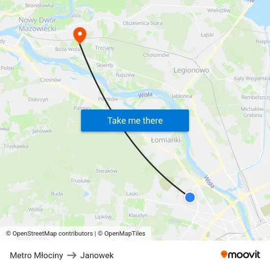 Metro Młociny to Janowek map