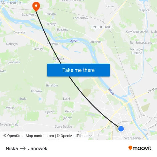 Niska to Janowek map