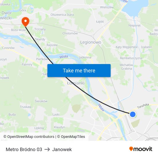 Metro Bródno to Janowek map