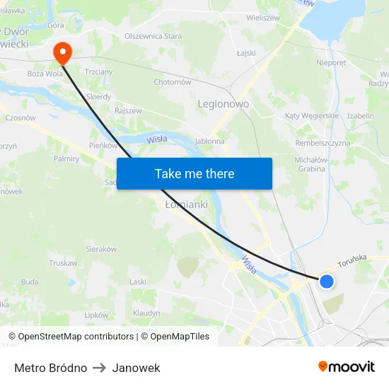 Metro Bródno to Janowek map