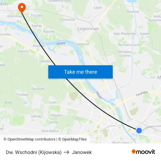Dw. Wschodni (Kijowska) to Janowek map