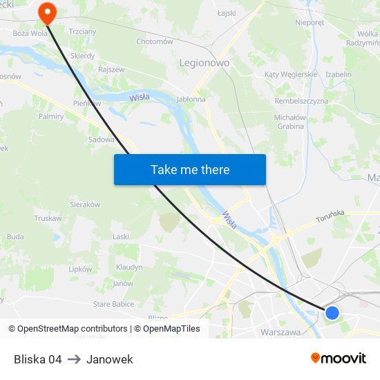 Bliska to Janowek map