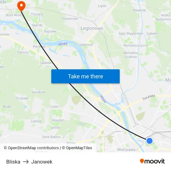 Bliska to Janowek map