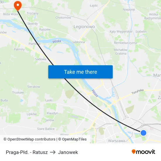 Praga-Płd. - Ratusz to Janowek map