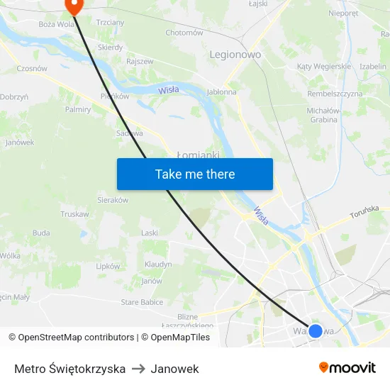 Metro Świętokrzyska to Janowek map