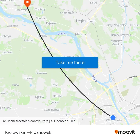 Królewska to Janowek map