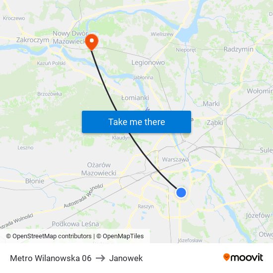 Metro Wilanowska to Janowek map