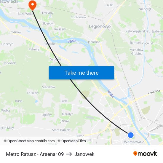 Metro Ratusz - Arsenał 09 to Janowek map