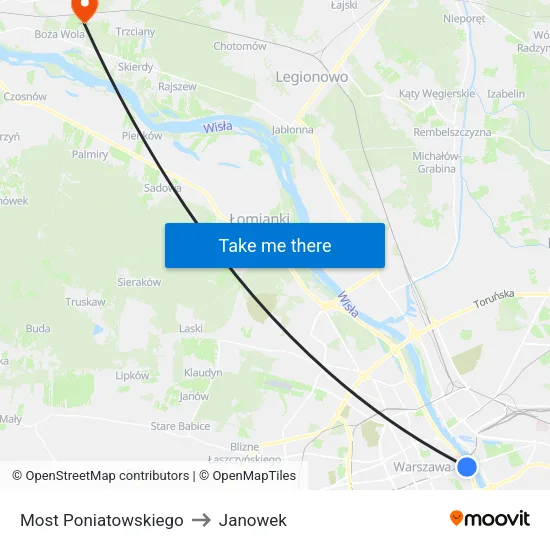 Most Poniatowskiego to Janowek map