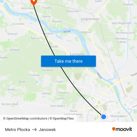 Metro Płocka to Janowek map