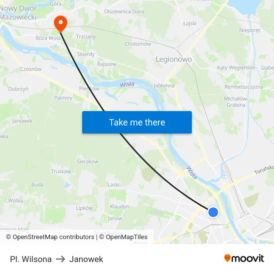 Pl. Wilsona to Janowek map
