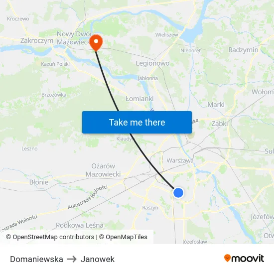 Domaniewska to Janowek map
