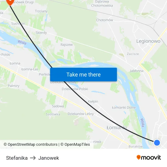 Stefanika to Janowek map