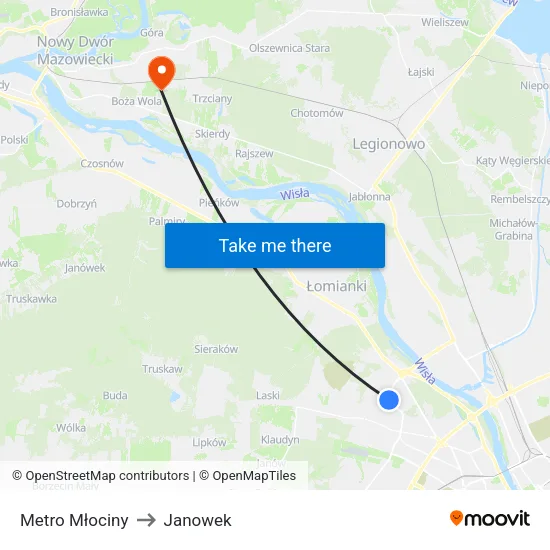 Metro Młociny to Janowek map
