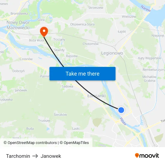 Tarchomin to Janowek map