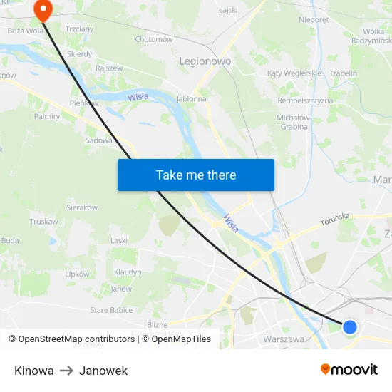 Kinowa to Janowek map