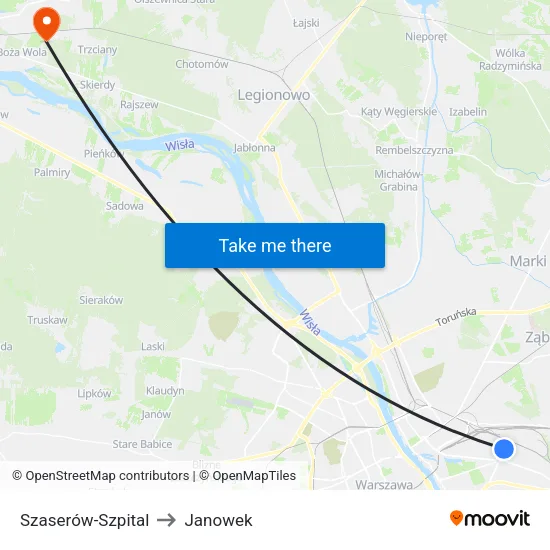 Szaserów - Szpital to Janowek map