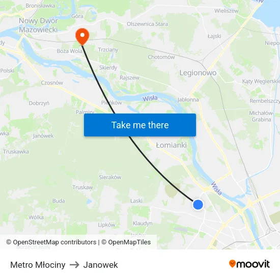 Metro Młociny to Janowek map