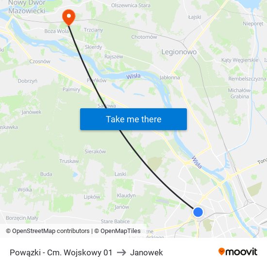 Powązki - Cm. Wojskowy 01 to Janowek map