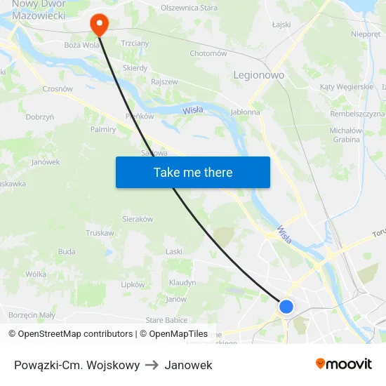 Powązki - Cm. Wojskowy to Janowek map