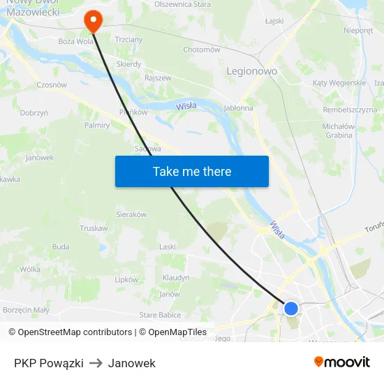 PKP Powązki to Janowek map