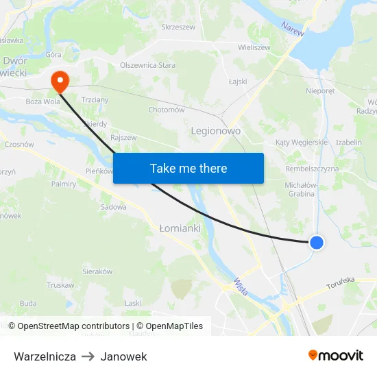 Warzelnicza to Janowek map