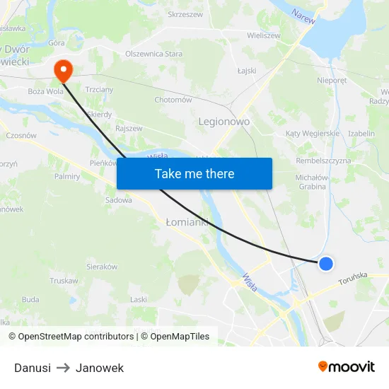 Danusi to Janowek map
