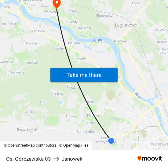 Os. Górczewska to Janowek map