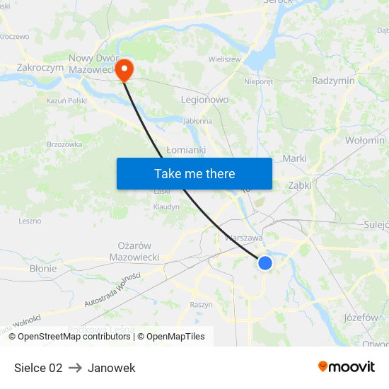 Sielce to Janowek map