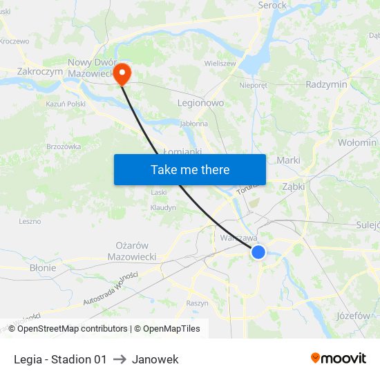 Legia - Stadion 01 to Janowek map