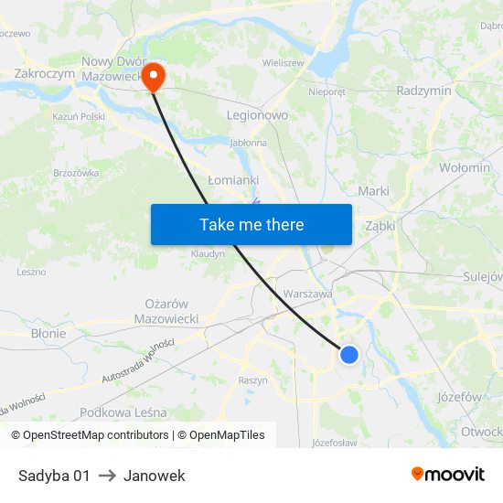 Sadyba to Janowek map