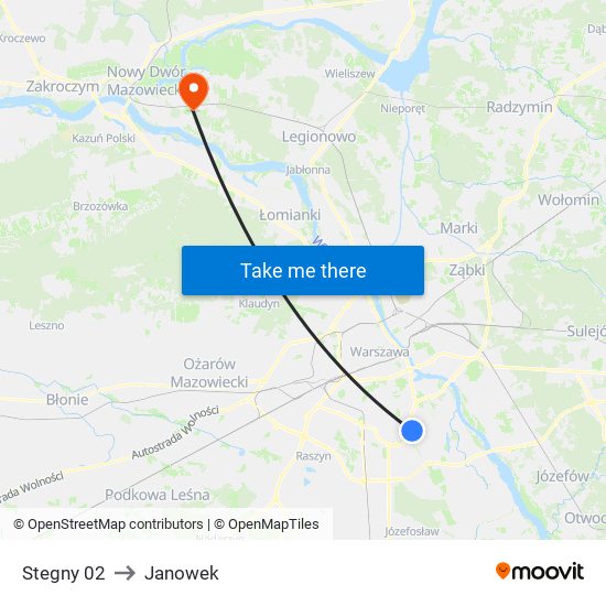 Stegny to Janowek map