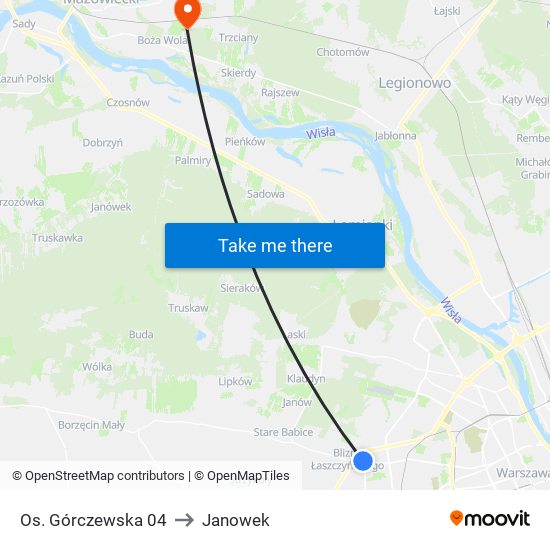 Os. Górczewska to Janowek map