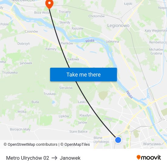 Metro Ulrychów to Janowek map