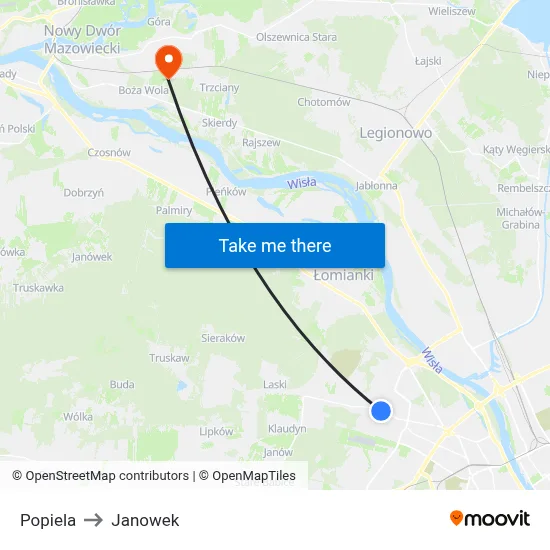 Popiela to Janowek map