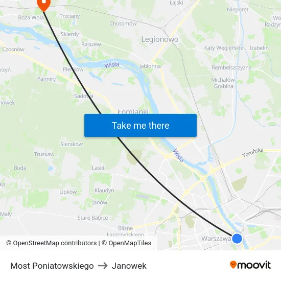 Most Poniatowskiego to Janowek map