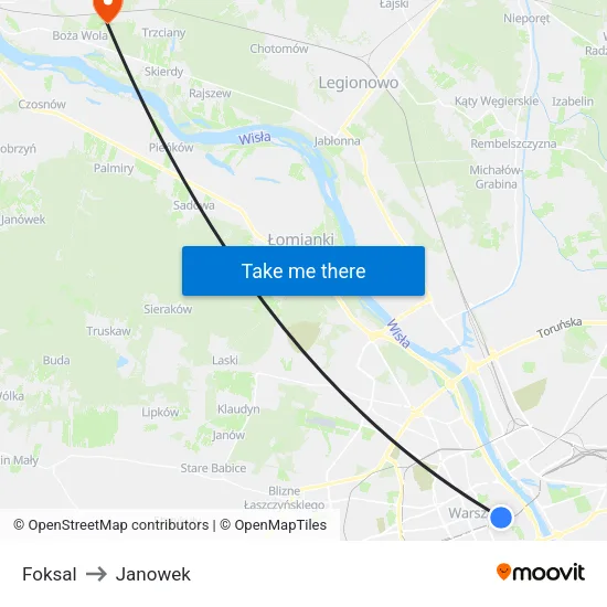Foksal to Janowek map