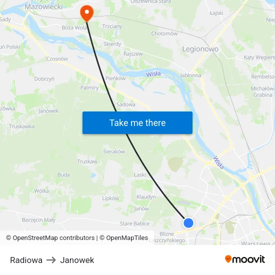 Radiowa to Janowek map
