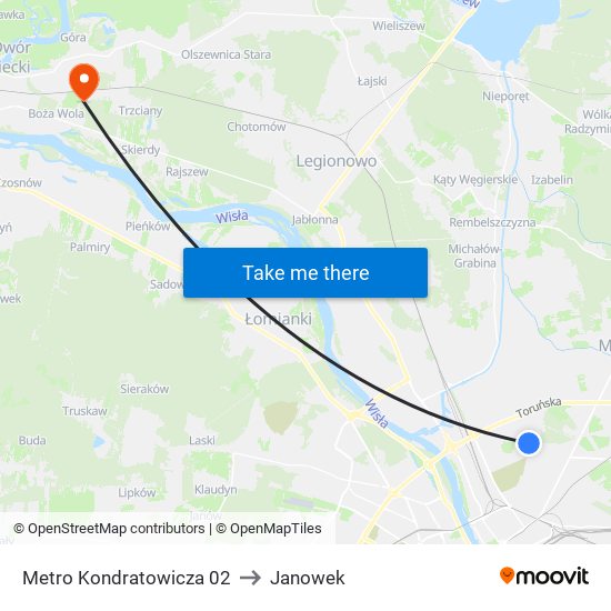 Metro Kondratowicza to Janowek map