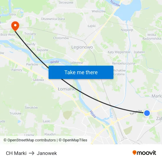 CH Marki to Janowek map