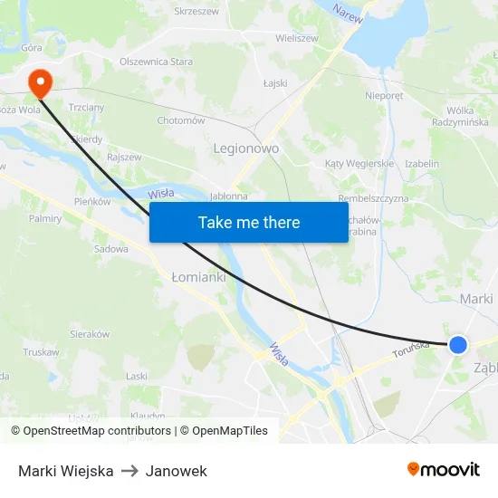 Marki Wiejska to Janowek map