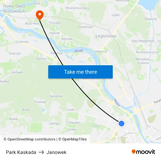 Park Kaskada to Janowek map